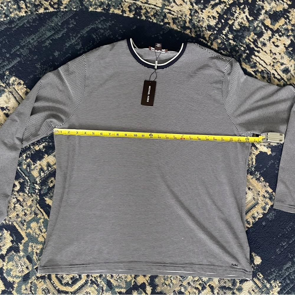 Michael Kors Midnight Blue and White Striped Long Sleeve  Resort 24 Made in Peru - Picture 2 of 5